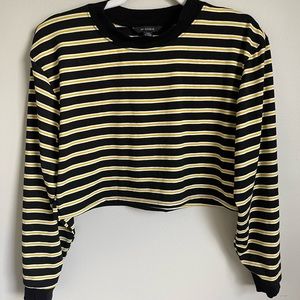 American Eagle Black and Yellow Striped Long Sleeve Crop Top